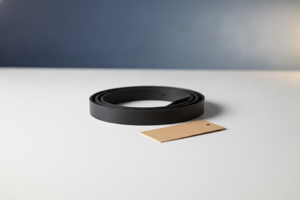 A price tag next to a simple rubber shirt-tucker belt, illustrating value versus cost