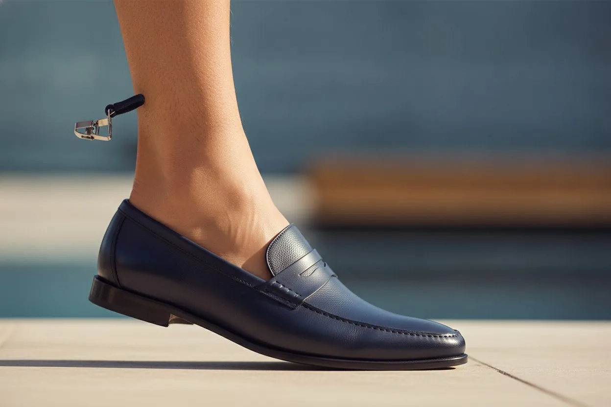 Un atuendo de verano con mocasines sin calcetines junto a una camisa fajada