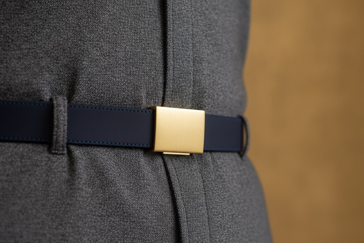 A comparison of a metal-clip strap against skin versus a smooth waist belt over a shirt