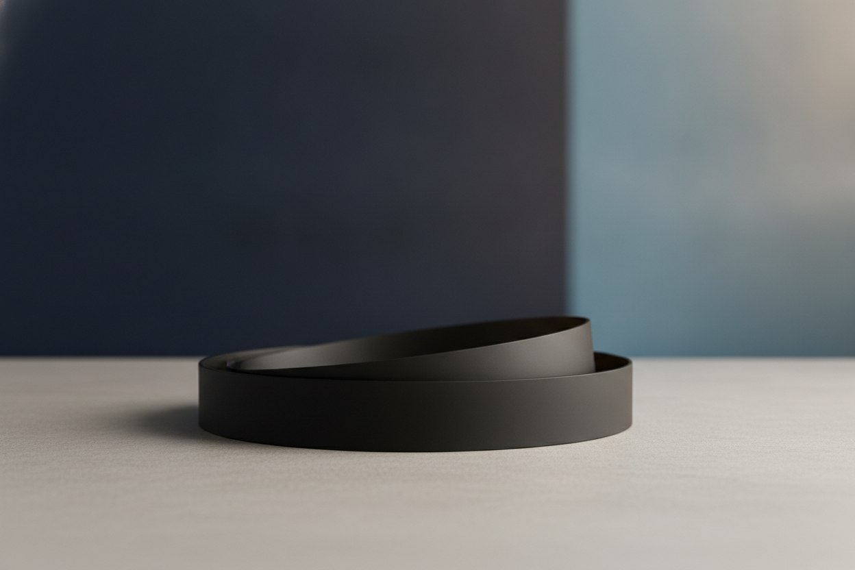 A smooth rubber waist belt with no clips or clasps, shown flat