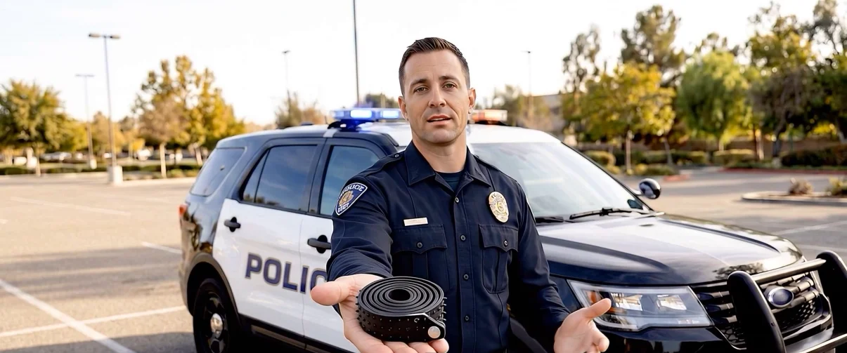 Police officer holding the Shirt Tucker belt