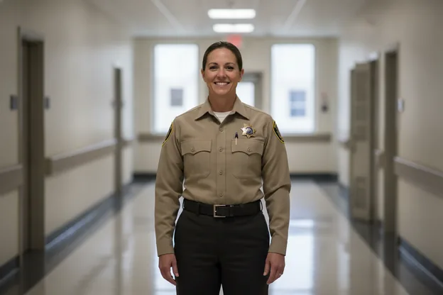 A corrections officer at the end of a shift, uniform shirt still crisp