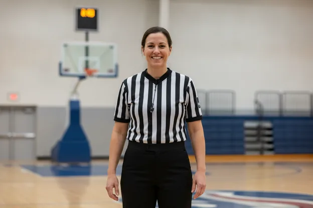 A referee on court, shirt flat through the whole game