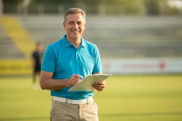 A coach on the sideline, shirt tucked and sharp