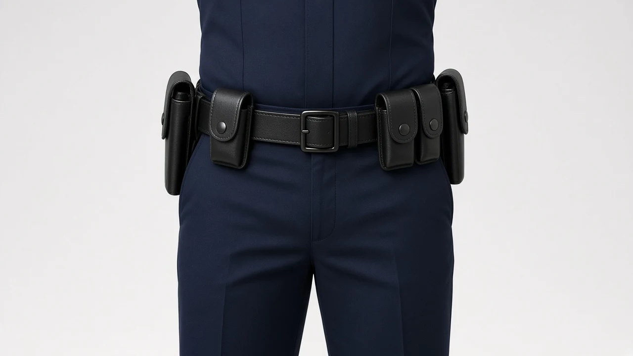 AFTER: Uniform shirt flat and tucked under the duty belt, inspection-ready.